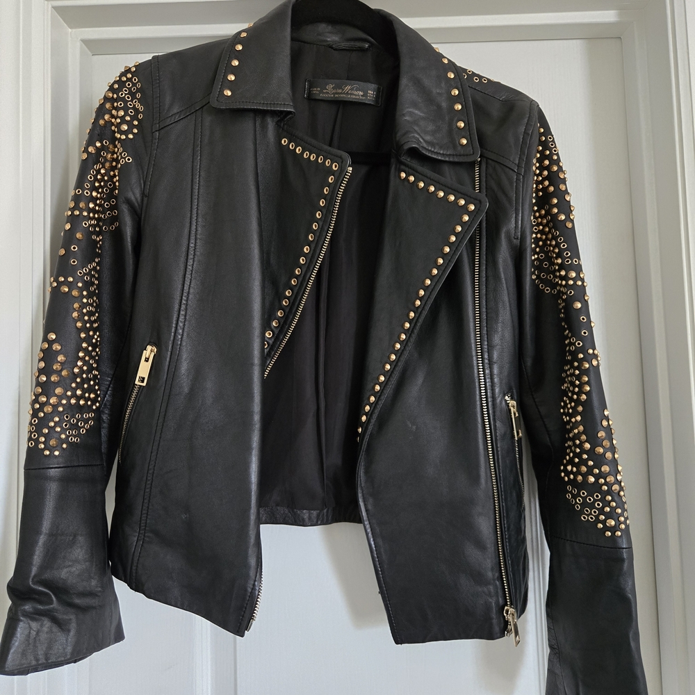 Zara Black Leather Jacket with Gold Accents